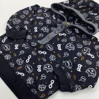 'Wow!' Patterned Black Lightweight Hoodie - Boys 3-6 Months