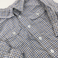 Blue & Grey Checked Long Sleeve Shirt - Boys 3-6 Months