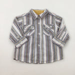 Colourful Striped White Shirt - Boys 6-9 Months