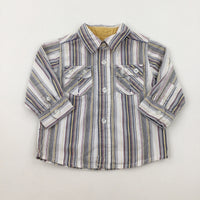 Colourful Striped White Shirt - Boys 6-9 Months