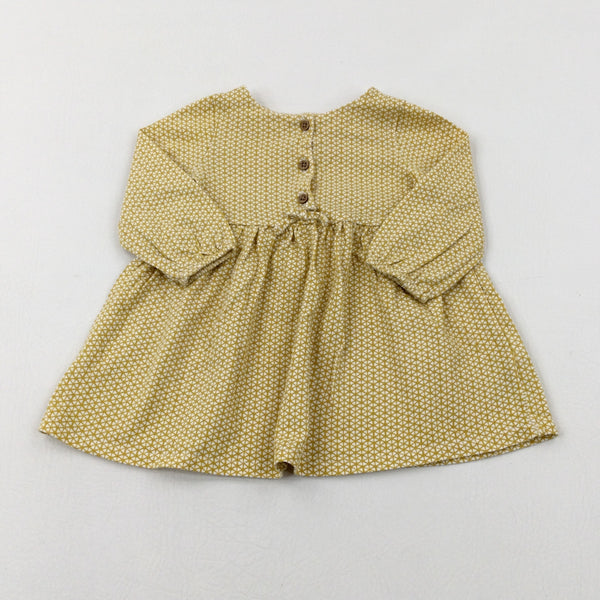 Patterned Mustard Yellow Jersey Dress - Girls 3-6 Months