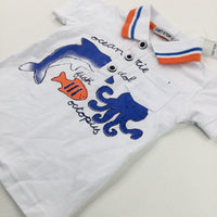 **NEW** 'Fish Octopus' White Polo Shirt - Boys 3-6 Months