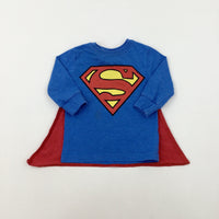 Superman Blue & Red Long Sleeve Top With Detachable Cape - Boys 6-9 Months