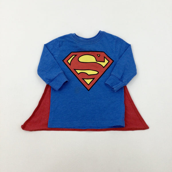 Superman Blue & Red Long Sleeve Top With Detachable Cape - Boys 6-9 Months