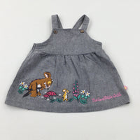 'The Gruffalo's Child' Appliqued Grey Jersey Dungaree Dress - Girls 3-6 Months