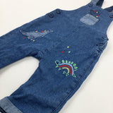 Dinosaur Appliqued Mid Blue Denim Lined Dungarees - Boys 3-6 Months