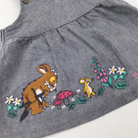 'The Gruffalo's Child' Appliqued Grey Jersey Dungaree Dress - Girls 3-6 Months