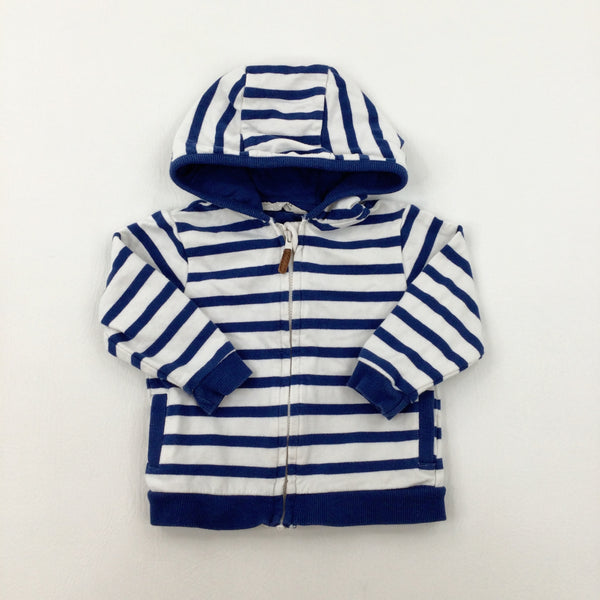 Navy & White Striped Hoodie - Boys 6-9 Months