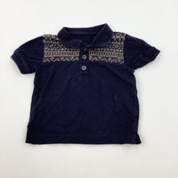 Patterned Navy & Brown Polo Shirt - Boys 6-9 Months