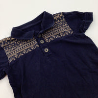 Patterned Navy & Brown Polo Shirt - Boys 6-9 Months