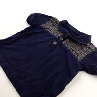 Patterned Navy & Brown Polo Shirt - Boys 6-9 Months