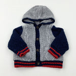 Grey & Navy Fleece Lined Knitted Hoodie - Boys 6-9 Months