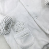 Bear Appliqued White Jacket With Hood - Girls 3-6 Months