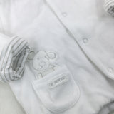 Bear Appliqued White Jacket With Hood - Girls 3-6 Months