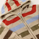 Orange & Green Striped Beige Knitted Hoodie - Boys 6-9 Months