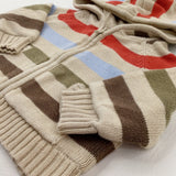 Orange & Green Striped Beige Knitted Hoodie - Boys 6-9 Months