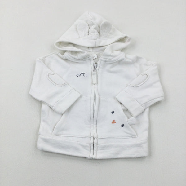 'Cute!' White Zip Through Hoodie - Girls 3-6 Months