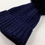 Sparkly Navy Knitted Winter Bobble Hat - Girls 6-9 Months