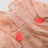 Flowers Embroiderd Orange Dress - Girls 3-6 Months