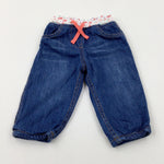 Flowers Mid Blue Denim Lined Jeans - Girls 6-9 Months