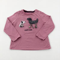 'Puppy Love' Dogs Appliqued Dusky Pink Long Sleeve Top - Girls 2-3 Years