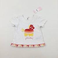 **NEW** 'Pinata!' Appliqued Colourful White T-Shirt - Girls 6-9 Months