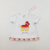 **NEW** 'Pinata!' Appliqued Colourful White T-Shirt - Girls 6-9 Months