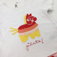 **NEW** 'Pinata!' Appliqued Colourful White T-Shirt - Girls 6-9 Months