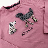 'Puppy Love' Dogs Appliqued Dusky Pink Long Sleeve Top - Girls 2-3 Years