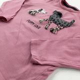 'Puppy Love' Dogs Appliqued Dusky Pink Long Sleeve Top - Girls 2-3 Years