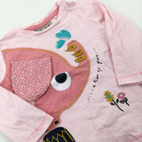 'A Ton Of Fun' Elephant Appliqued Pink Long Sleeve Top - Girls 3-6 Months