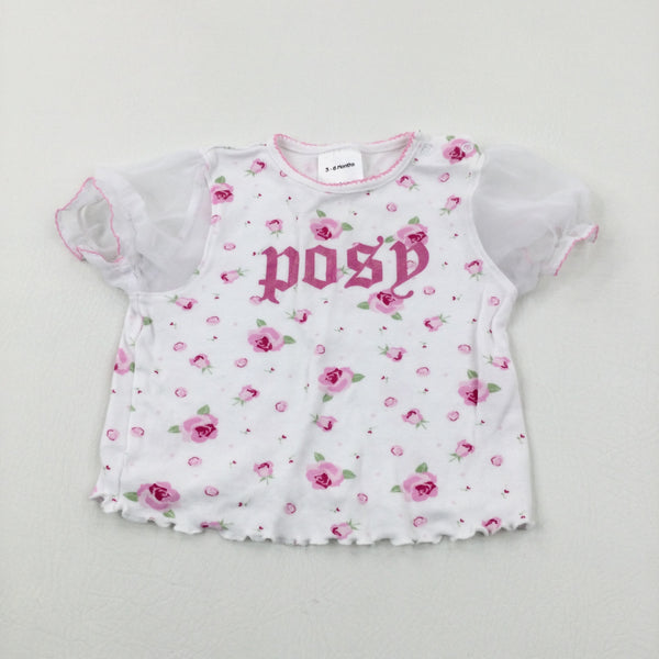 'Posh' Flowers White T-Shirt - Girls 3-6 Months