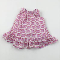 Elephants Lilac & White Dress - Girls 3-6 Months