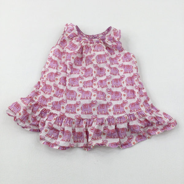 Elephants Lilac & White Dress - Girls 3-6 Months