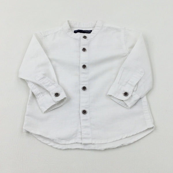 White Linen Mix Long Sleeve Shirt - Boys 9-12 Months