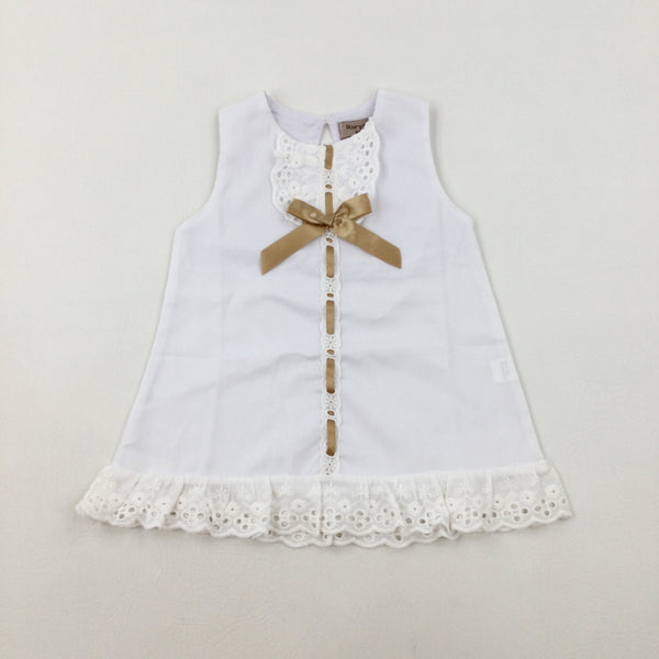 Bow & Lace White Dress - Girls 9-12 Months