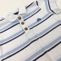 Car Embroidered Blue Striped Jersey Romper - Boys 9-12 Months