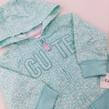 **NEW** 'Cute' Flowers Green Zip Through Hoodie - Girls 3-6 Months