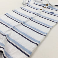 Car Embroidered Blue Striped Jersey Romper - Boys 9-12 Months