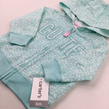 **NEW** 'Cute' Flowers Green Zip Through Hoodie - Girls 3-6 Months