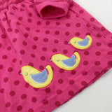 Birds Appliqued Spotty Pink Dress - Girls 3-6 Months