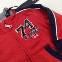 **NEW** '74' Red Navy Zip Through Sweatshirt - Boys 6-9 Months