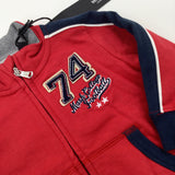 **NEW** '74' Red Navy Zip Through Sweatshirt - Boys 6-9 Months