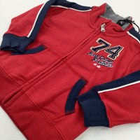 **NEW** '74' Red Navy Zip Through Sweatshirt - Boys 6-9 Months