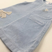 Bow & Heart Appliqued Light Blue Cord Dungaree Dress - Girls 9-12 Months