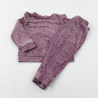 Flowers Pink & Purple Velour Jumper & Joggers Set - Girls 9-12 Months