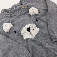 Bear Embroidered Grey Knitted Jumper - Boys 6-9 Months