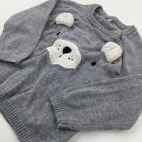 Bear Embroidered Grey Knitted Jumper - Boys 6-9 Months