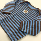 Monkey Motif Brown & Blue Striped Long Sleeve Top - Boys 6-9 Months