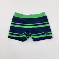 Navy & Green Striped Swim Shorts - Boys 6-9 Months